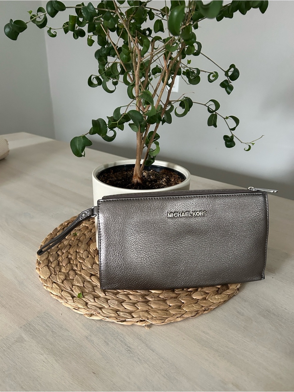 Michael Kors Bedford Large Zip Clutch in Gunmetal (tag included)